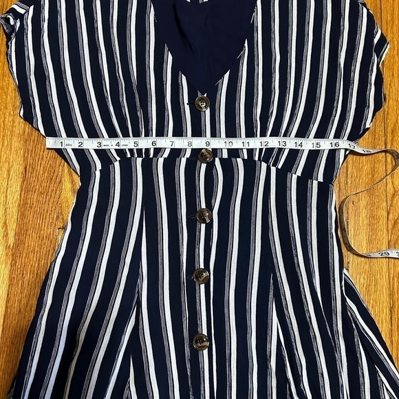 BP Navy White Striped Button Front Gathered Sleeve Mini Dress size Small - Picture 6 of 11